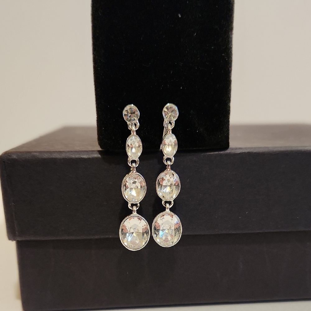 Givenchy Silvertone Rhinestone Elegant Drop Earrings